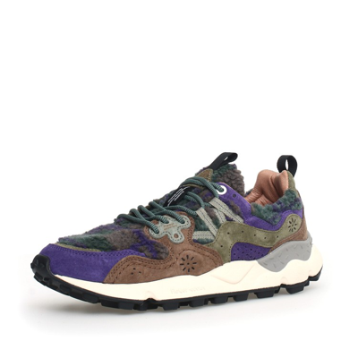 Shop Flower Mountain Yama Sneakers In Purple Suede And Green Fur With Brown Inserts In Multicolor