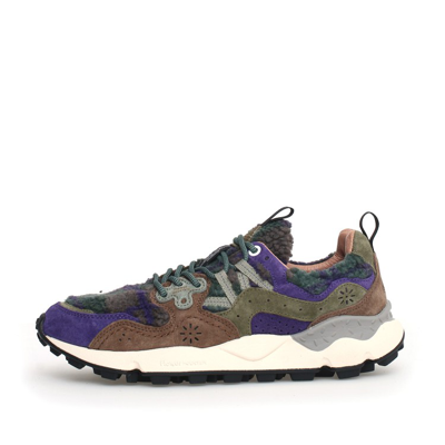 Shop Flower Mountain Yama Sneakers In Purple Suede And Green Fur With Brown Inserts In Multicolor