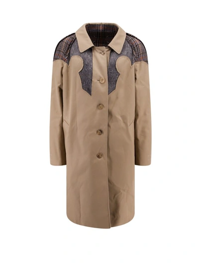 Shop Maison Margiela Nylon And Cotton Coat With Wool Madras Lining In Brown