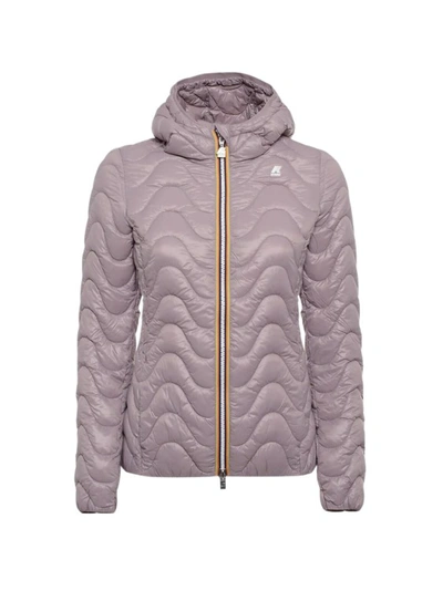 Shop K-way Purple Quilted Hooded Jacket In Grey