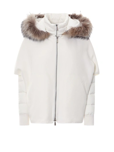 Shop Moorer Padded And Quilted Nylon Jacket With Removable Cashmere Cape In White