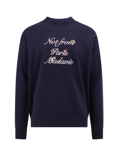 Shop Drôle De Monsieur Merino Wool Sweater With Frontal Embroidery In Blue