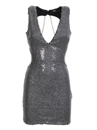 Shop Amen Black Sequined Minidress In Grey