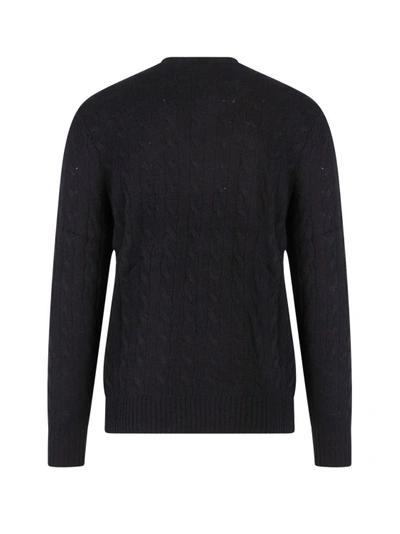 Shop Polo Ralph Lauren Wool And Cashmere Sweater With Embroidered Logo In Black