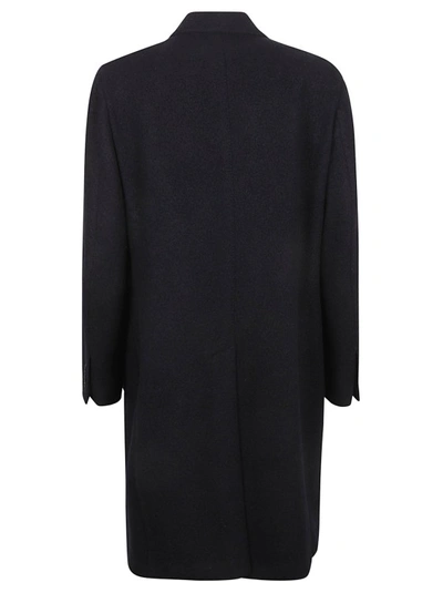 Shop Lardini Blue Peak-lapels Double-breasted Coat In Black