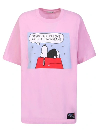 Moncler Peanuts-print Cotton T-shirt In Pink