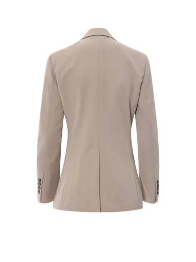 Shop Brunello Cucinelli Viscose And Wool Blazer With Back Iconic Jewel Detail In Grey