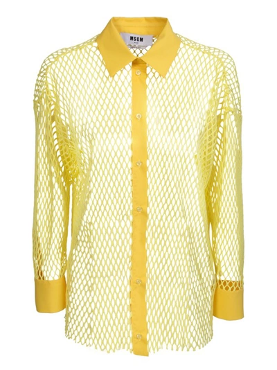 Shop Msgm Yellow Fishnet Shirt