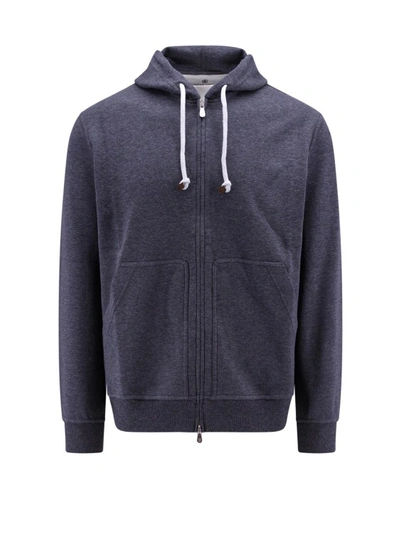 Shop Brunello Cucinelli Cotton Sweatshirt With Hood In Grey