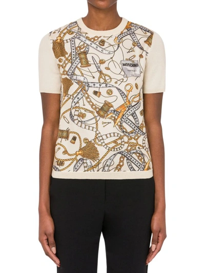 Moschino Women's Pieced Wool Crewneck Tee In Neutrals