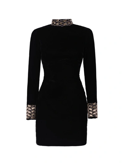 Shop Mvp Wardrobe Velvet Dress With Rhinestones In Black