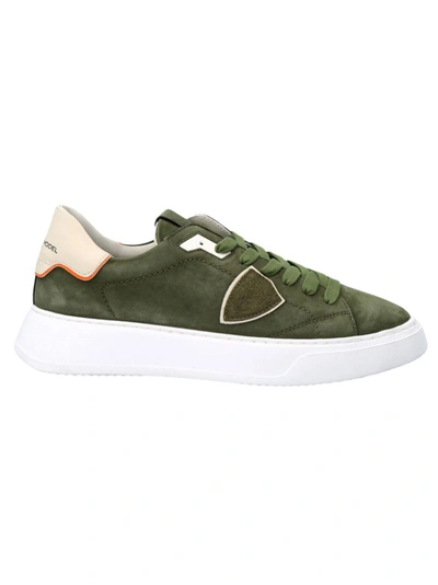 Shop Philippe Model Military Green Washed Nubuck Sneakers