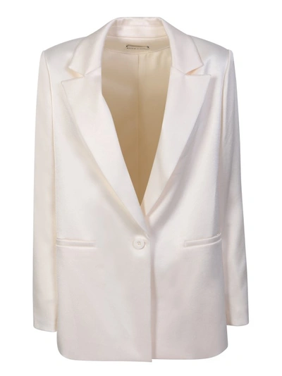 Shop Alice And Olivia Single-breasted Ivory Satin Blazer In White