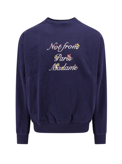 Shop Drôle De Monsieur Cotton Sweatshirt With Slogan À Fleurs Embroidery In Blue