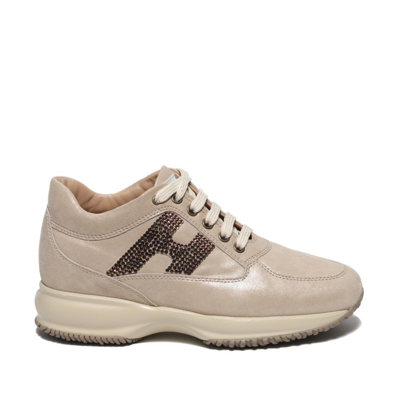 Shop Hogan Gold Rhinestones-effect Interactive Sneaker In Neutrals