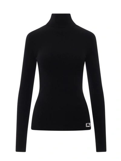 Shop Burberry Ribbed Wool Sweater In Black