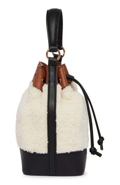Shop Anne Klein Faux Shearling Trim Bucket Bag In Chestnut/ Black/ Cream
