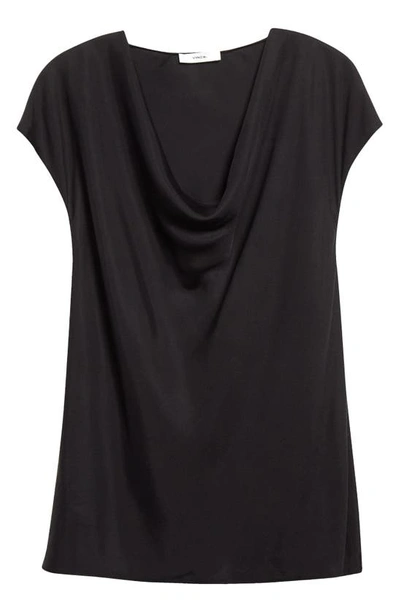Shop Vince Cowl Neck Cap Sleeve Silk Blend Blouse In Black
