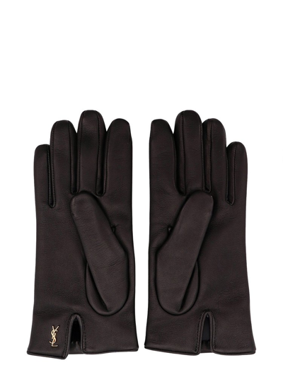 Shop Saint Laurent Cassandre Short Gloves In Black
