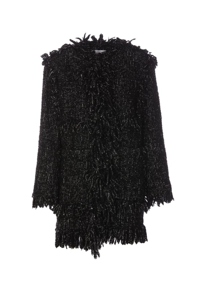 Shop Sacai Fringe Detailed Tweed Jacket In Black