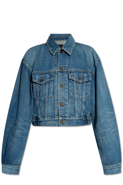 Shop Saint Laurent Distressed Denim Jacket In Blue