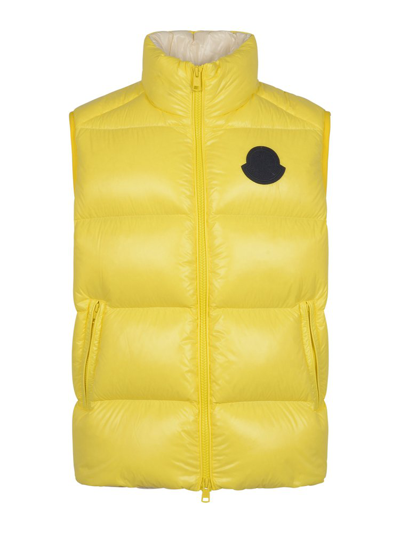 Shop Moncler Logo Patch Padded Gilet In Yellow