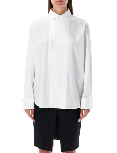 Shop Saint Laurent Straight Hem Poplin Shirt In White
