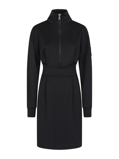 Shop Moncler Logo Patch Front Zipped Dress In Black