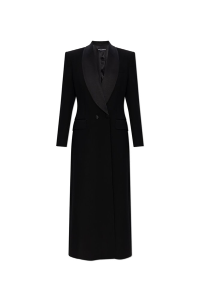 Shop Dolce & Gabbana Fitted Waist Long Coat In Black
