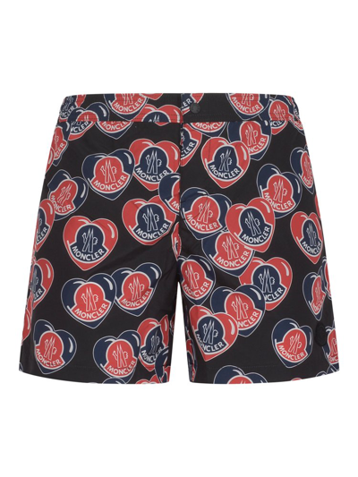 Shop Moncler Moncoeur Print Swim Shorts In Multi