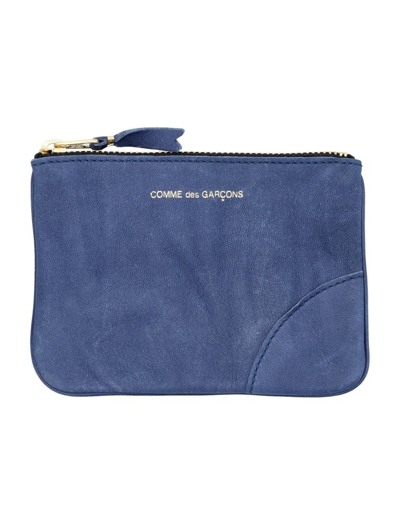 Shop Comme Des Garçons Wallet Logo Printed Zip In Navy