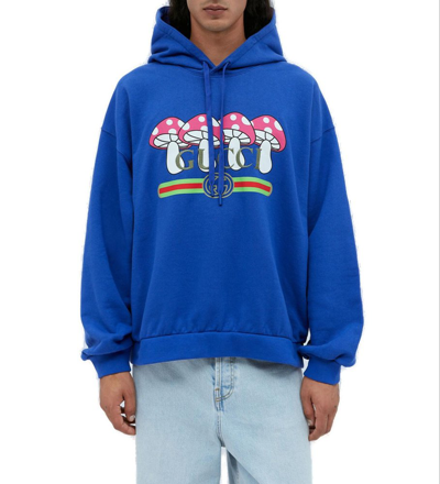 Shop Gucci Jersey Hooded Sweatshirt In Blue