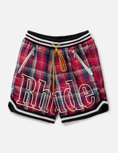 Shop Rhude Flannel Court Logo Shorts In Brown