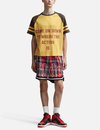 Shop Rhude Flannel Court Logo Shorts In Brown