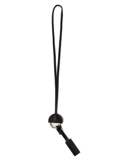 Shop Saint Laurent Logo Engraved Lanyard Keyring In Black