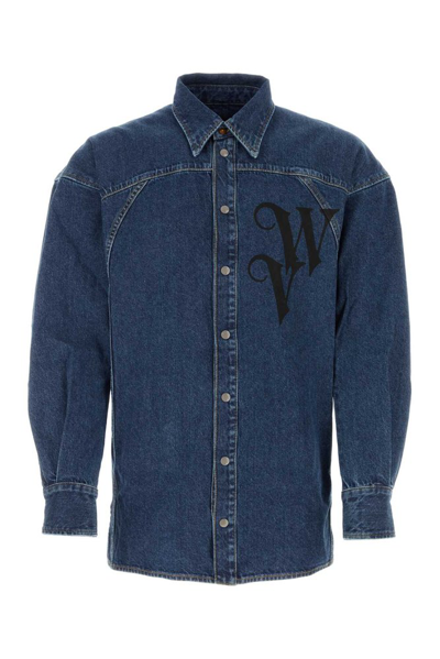 Shop Vivienne Westwood Logo Printed Denim Shirt In Blue