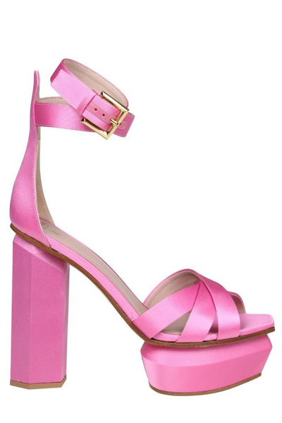 Shop Balmain Ava Crossover Strapped Satin Platform Sandals In Pink
