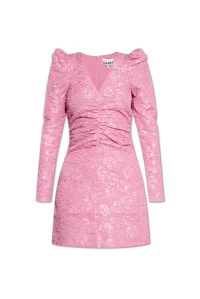 Shop Ganni Floral Dress In Pink