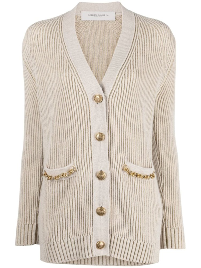 Shop Golden Goose Deluxe Brand Buttoned Ribbed Cardigan In Beige