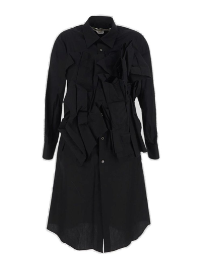 Shop Comme Des Garçons Ruched Long Sleeved Midi Dress In Black