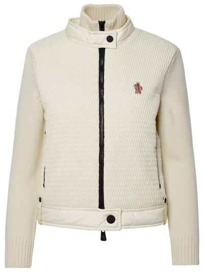 Shop Moncler Grenoble Logo Embroidered Panelled Cardigan In White