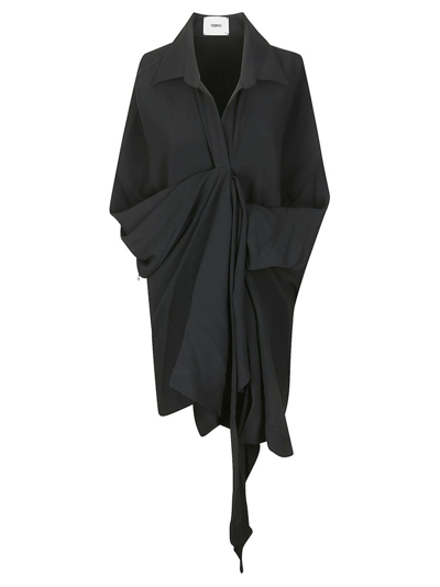 Shop Coperni Ruched Detailed Asymmetric Dress In Black