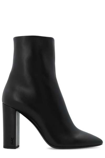 Shop Saint Laurent Lou Heeled Ankle Boots In Black