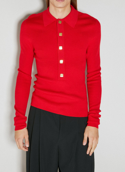 Shop Balmain Pb Buttoned Polo Shirt In Red