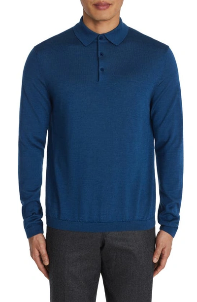 Shop Jack Victor Redfern Long Sleeve Wool Blend Polo Sweater In Blue