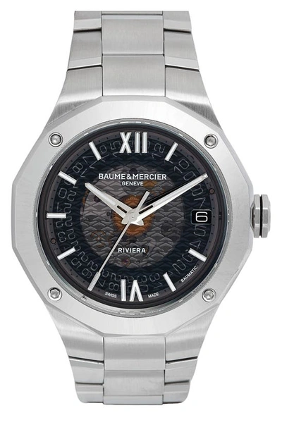 Shop Baume & Mercier Riviera 10715 Automatic Bracelet Watch, 39mm In Smoked Gray
