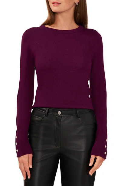 Halogen Button Cuff Cotton Blend Sweater In Deep Ruby