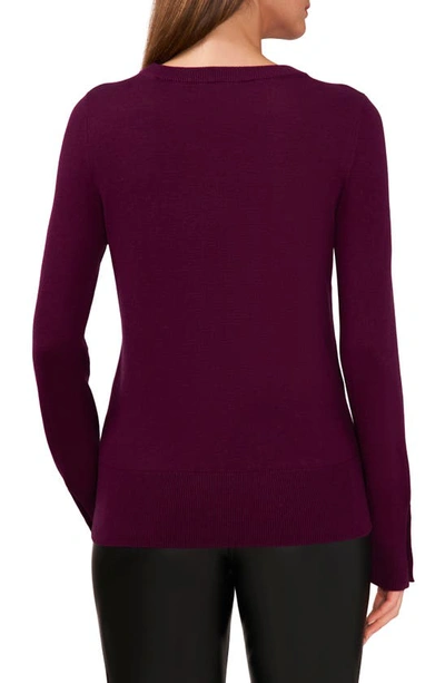 Halogen Button Cuff Cotton Blend Sweater In Deep Ruby