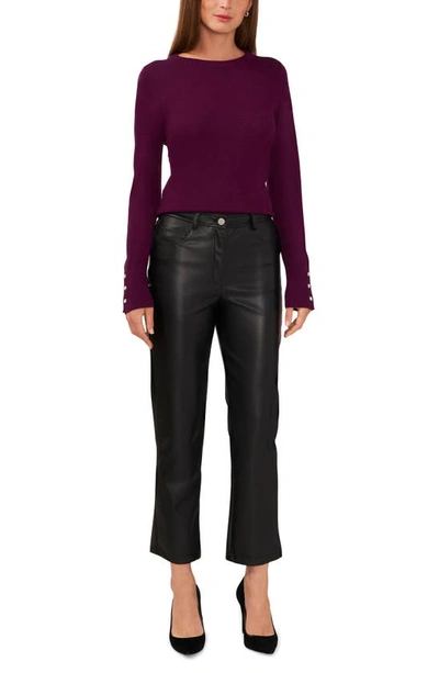 Halogen Button Cuff Cotton Blend Sweater In Deep Ruby