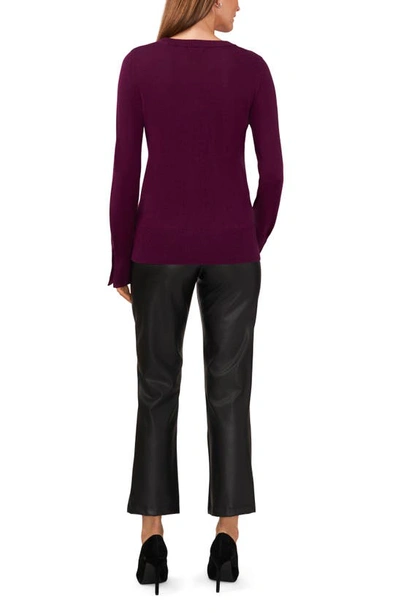 Halogen Button Cuff Cotton Blend Sweater In Deep Ruby